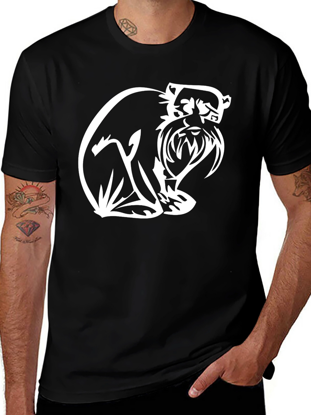 Black T-Shirt with White Schnauzer Graphic Print