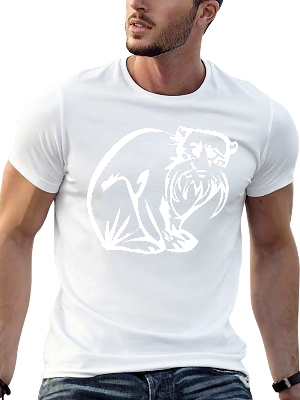 Black T-Shirt with White Schnauzer Graphic Print
