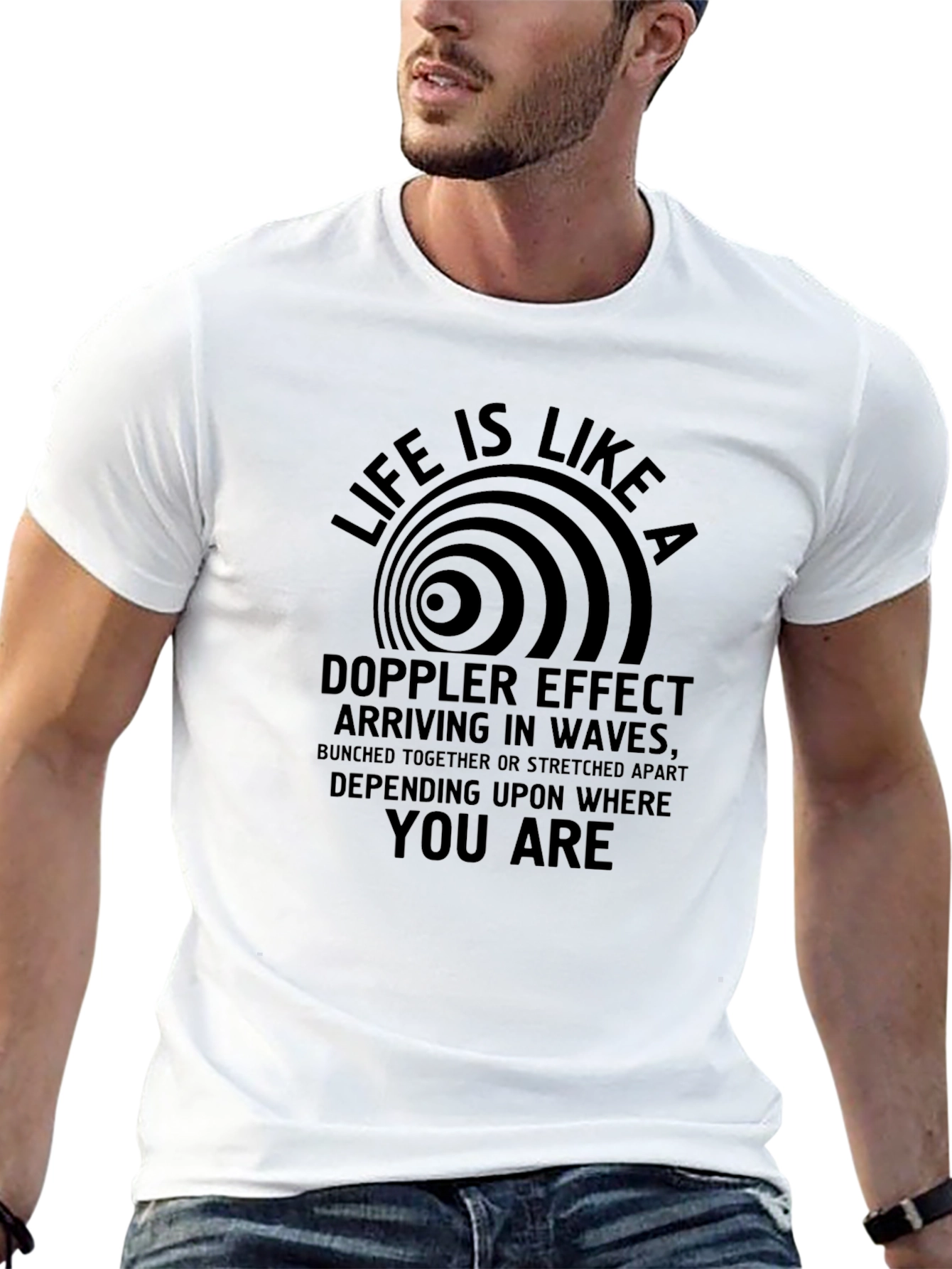Doppler Effect Waves Mens Black Graphic T-Shirt