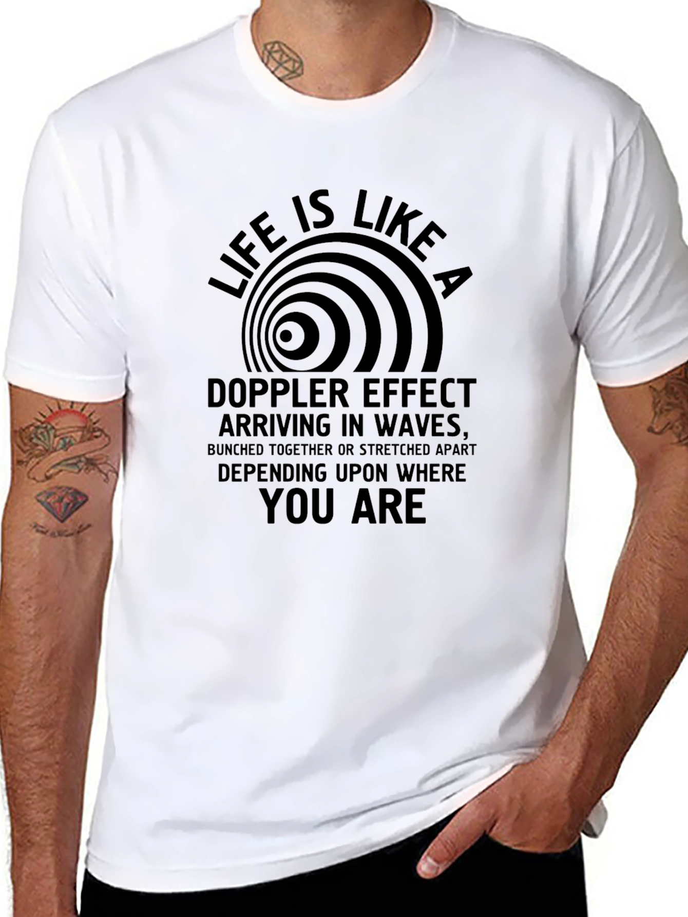 Doppler Effect Waves Mens Black Graphic T-Shirt