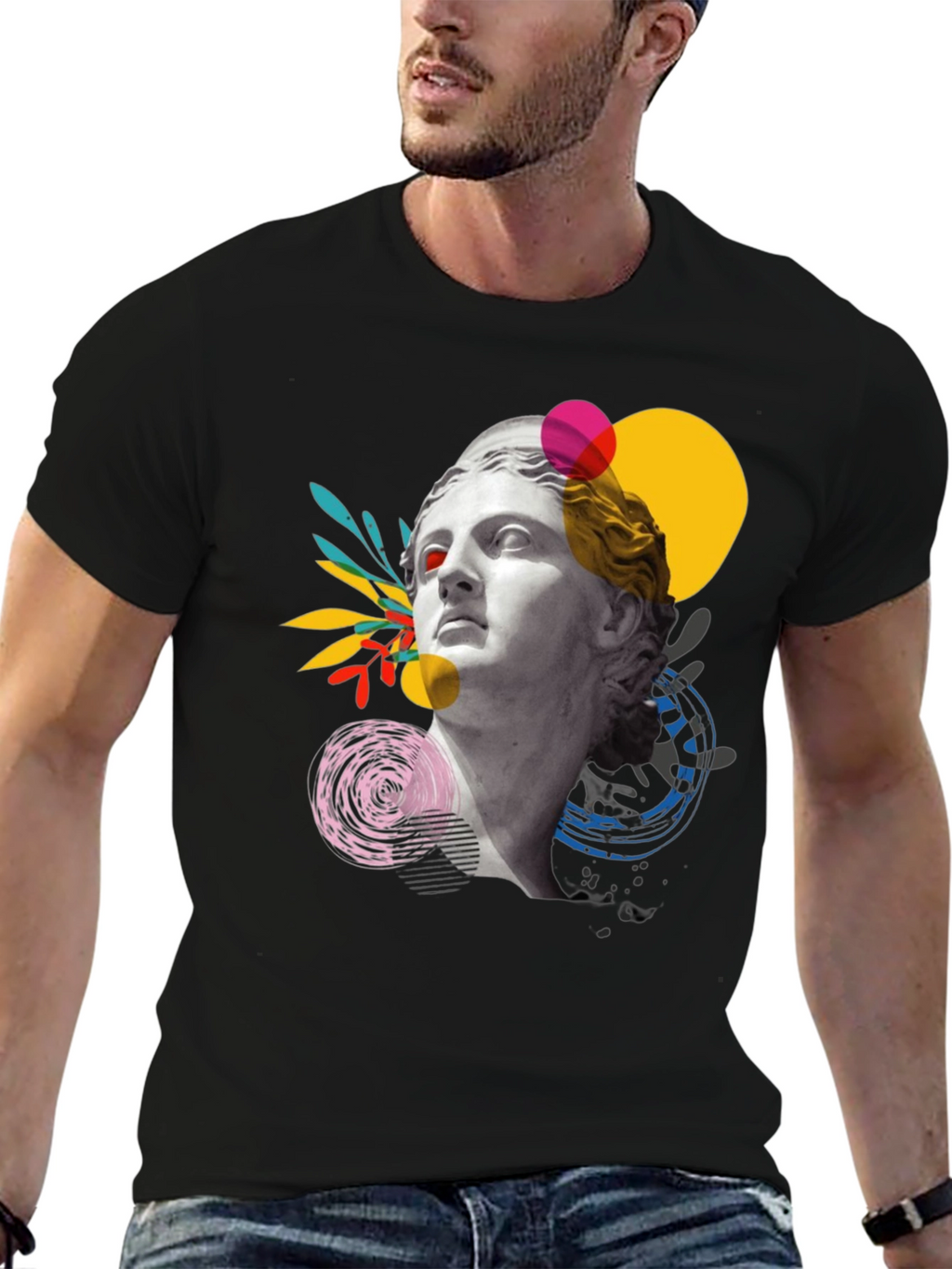 Statue Head Graphic Print Black T-Shirt
