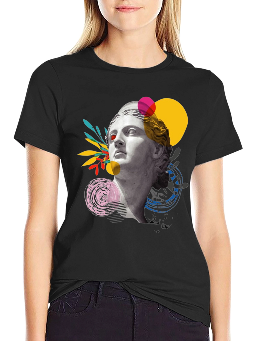 Statue Head Graphic Print Black T-Shirt