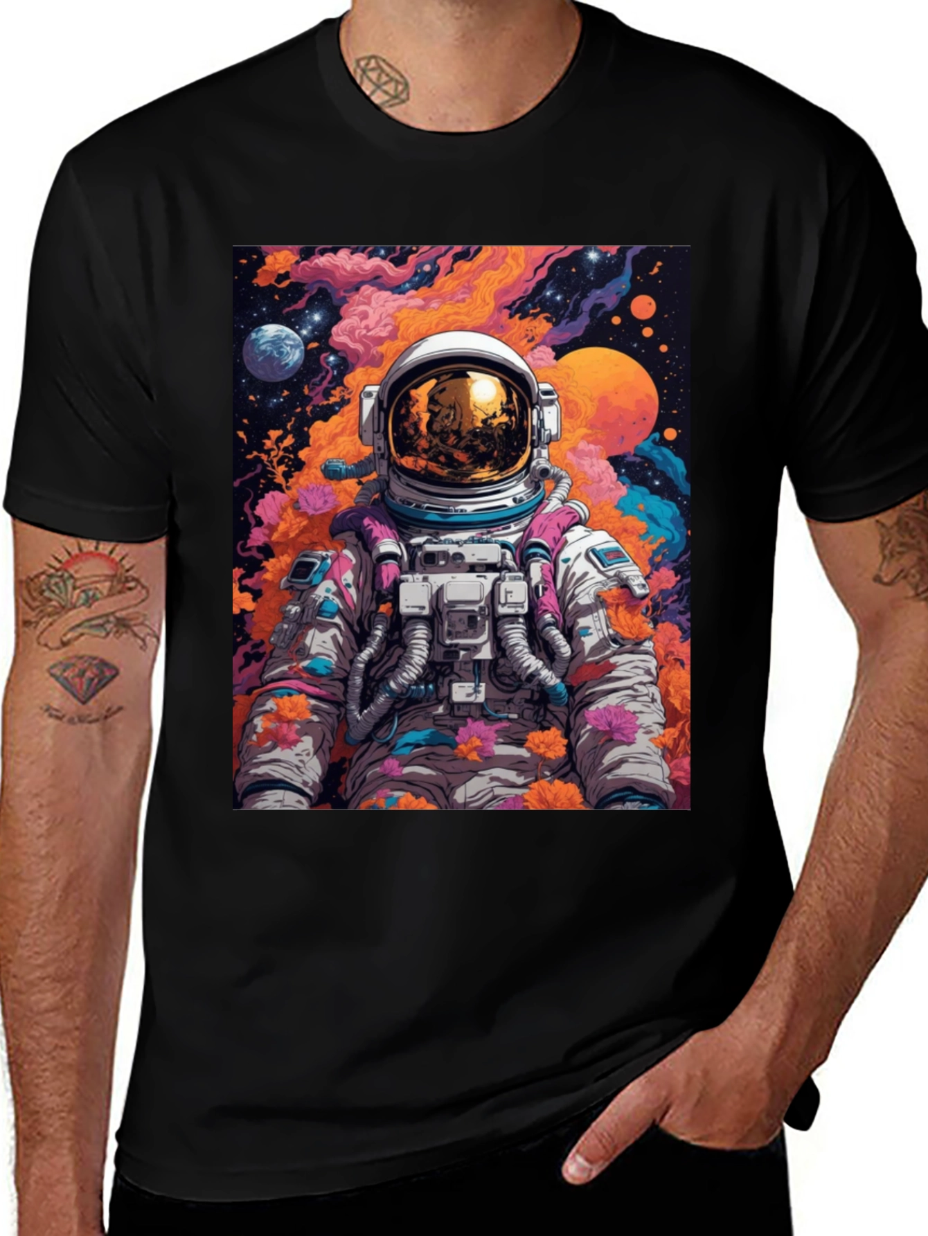 Astronaut Floral Graphic Tee - Space Lover T-Shirt
