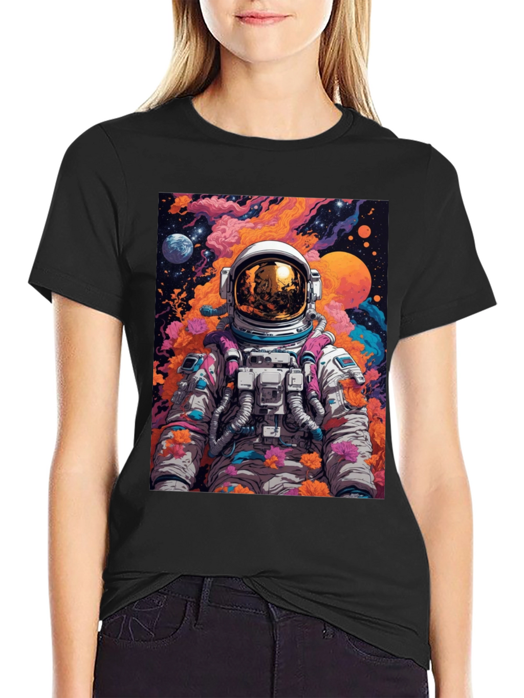Astronaut Floral Graphic Tee - Space Lover T-Shirt
