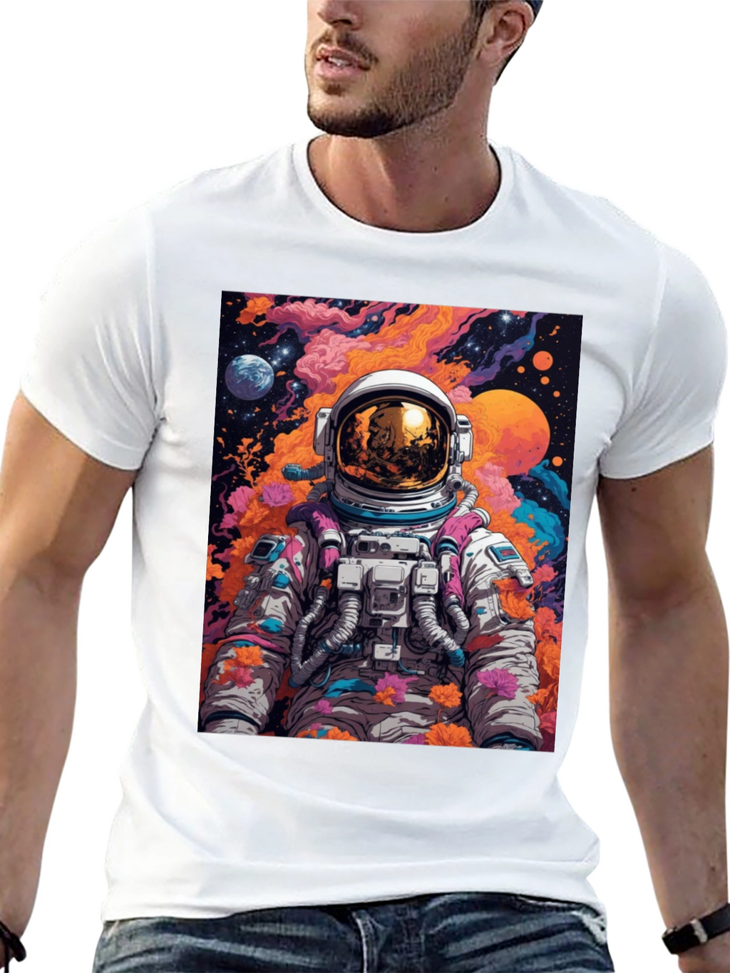 Astronaut Floral Graphic Tee - Space Lover T-Shirt