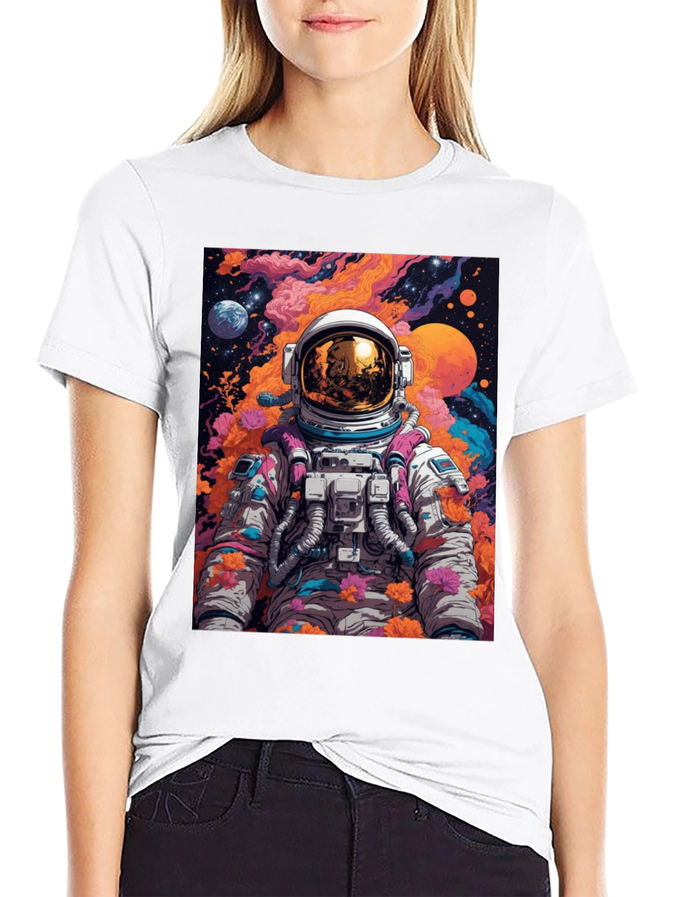 Astronaut Floral Graphic Tee - Space Lover T-Shirt
