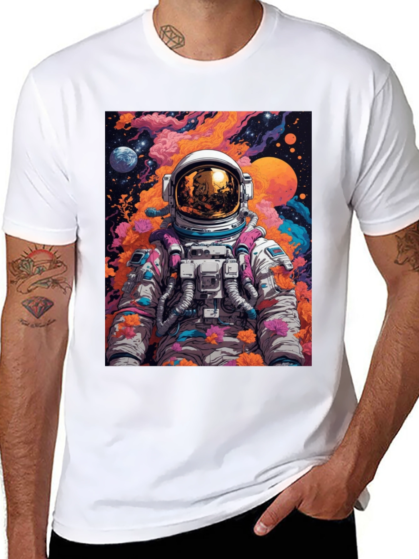 Astronaut Floral Graphic Tee - Space Lover T-Shirt