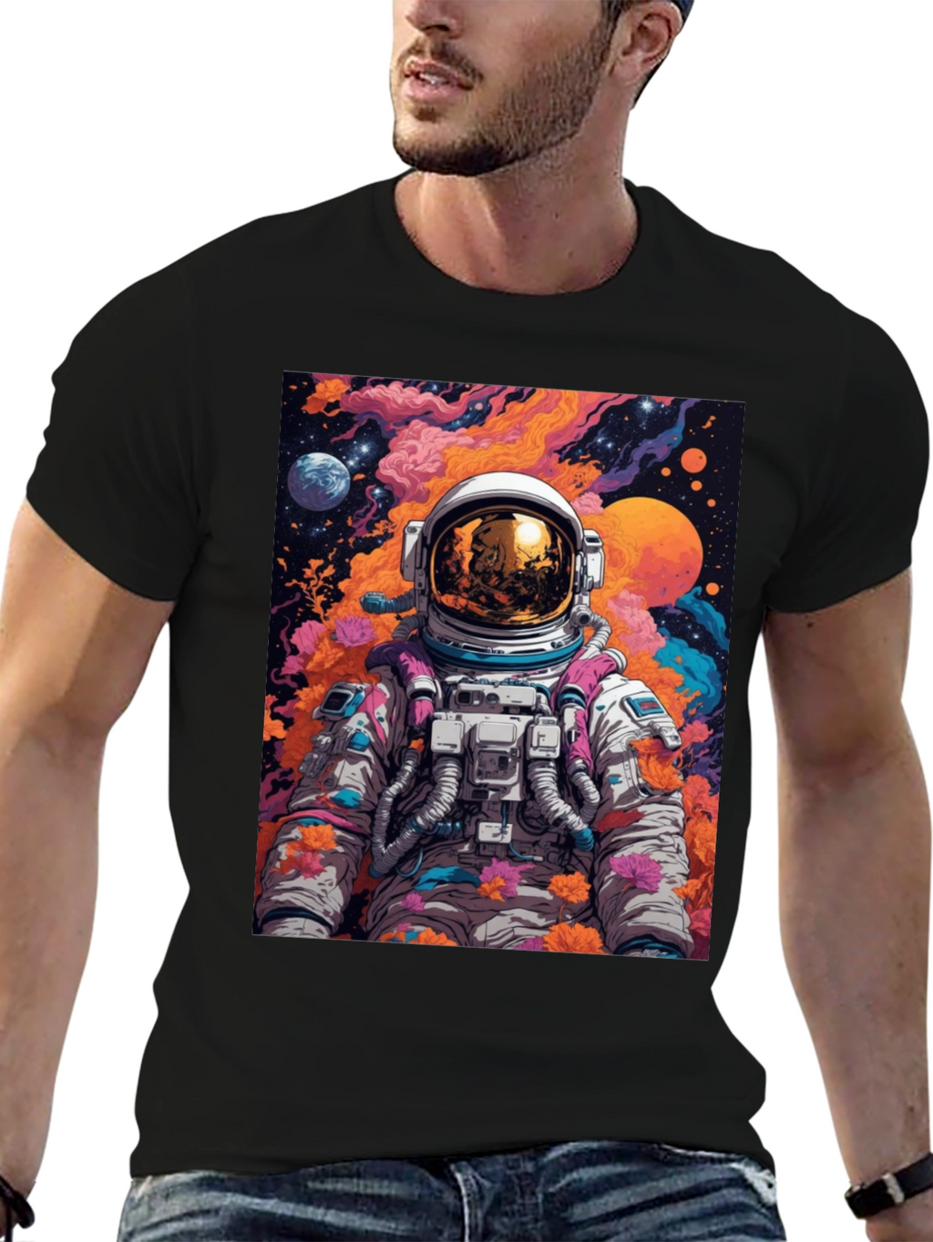 Astronaut Floral Graphic Tee - Space Lover T-Shirt