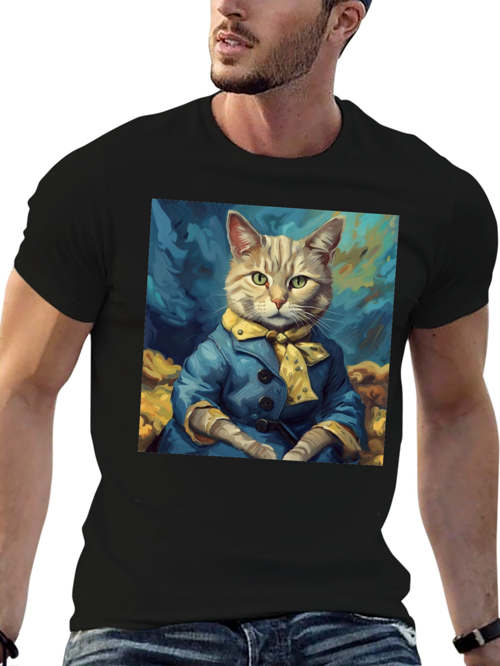 Cat Art T-Shirt - Dapper Feline Design