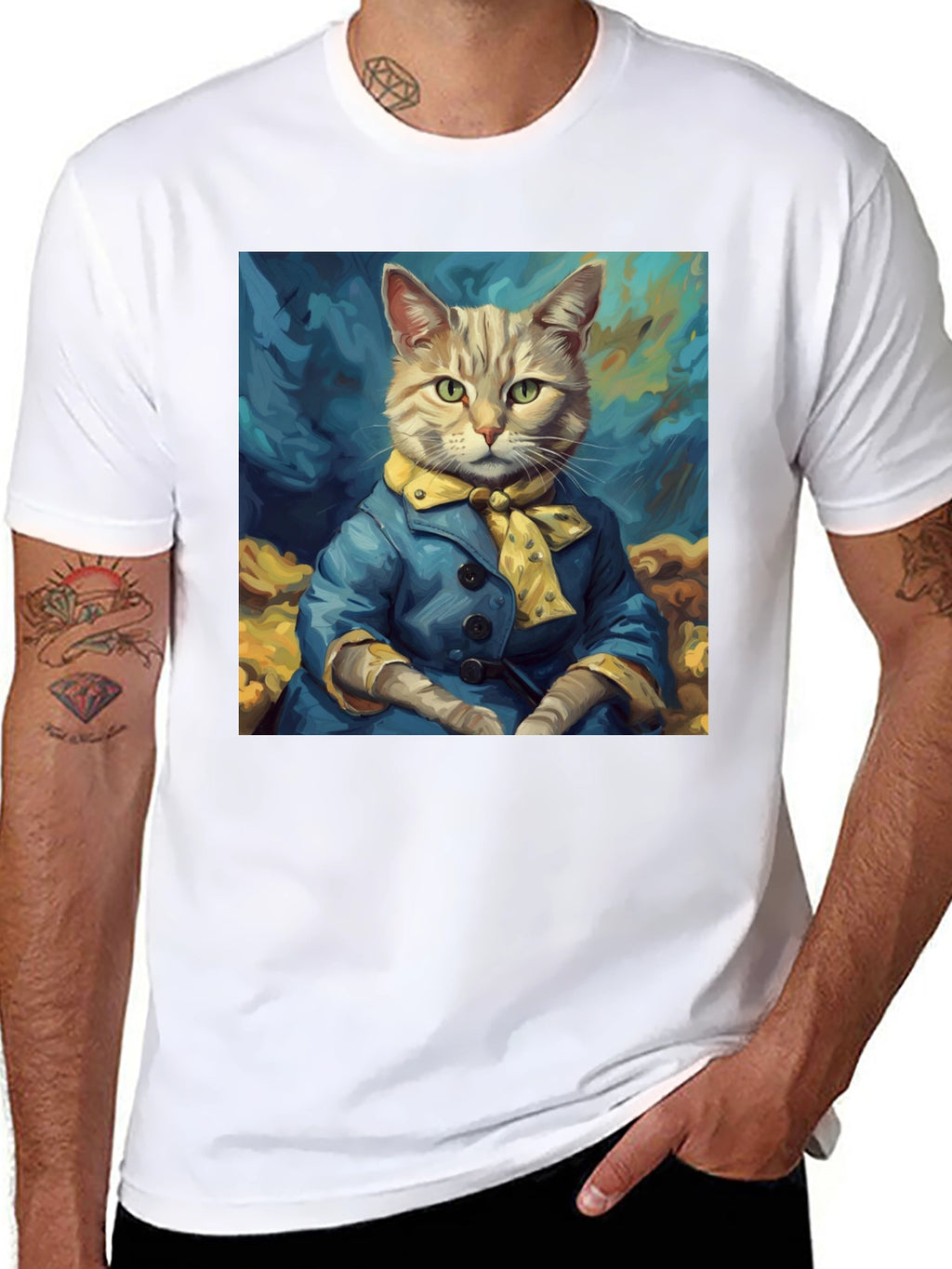 Cat Art T-Shirt - Dapper Feline Design