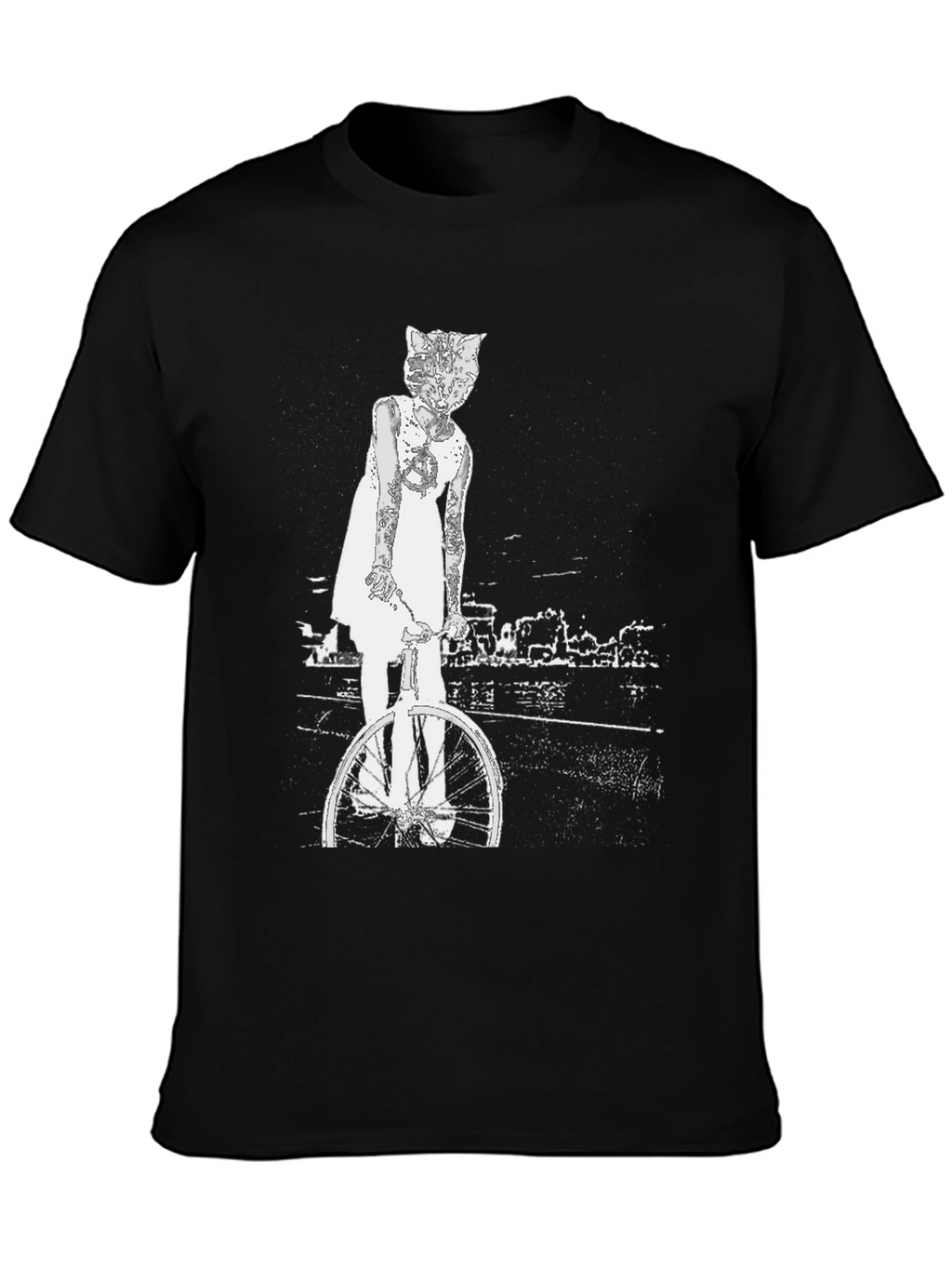 Cat Girl Bicycle Graphic T-Shirt