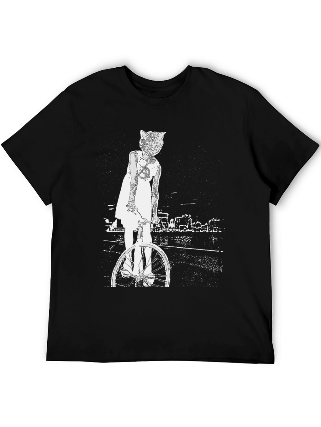 Cat Girl Bicycle Graphic T-Shirt