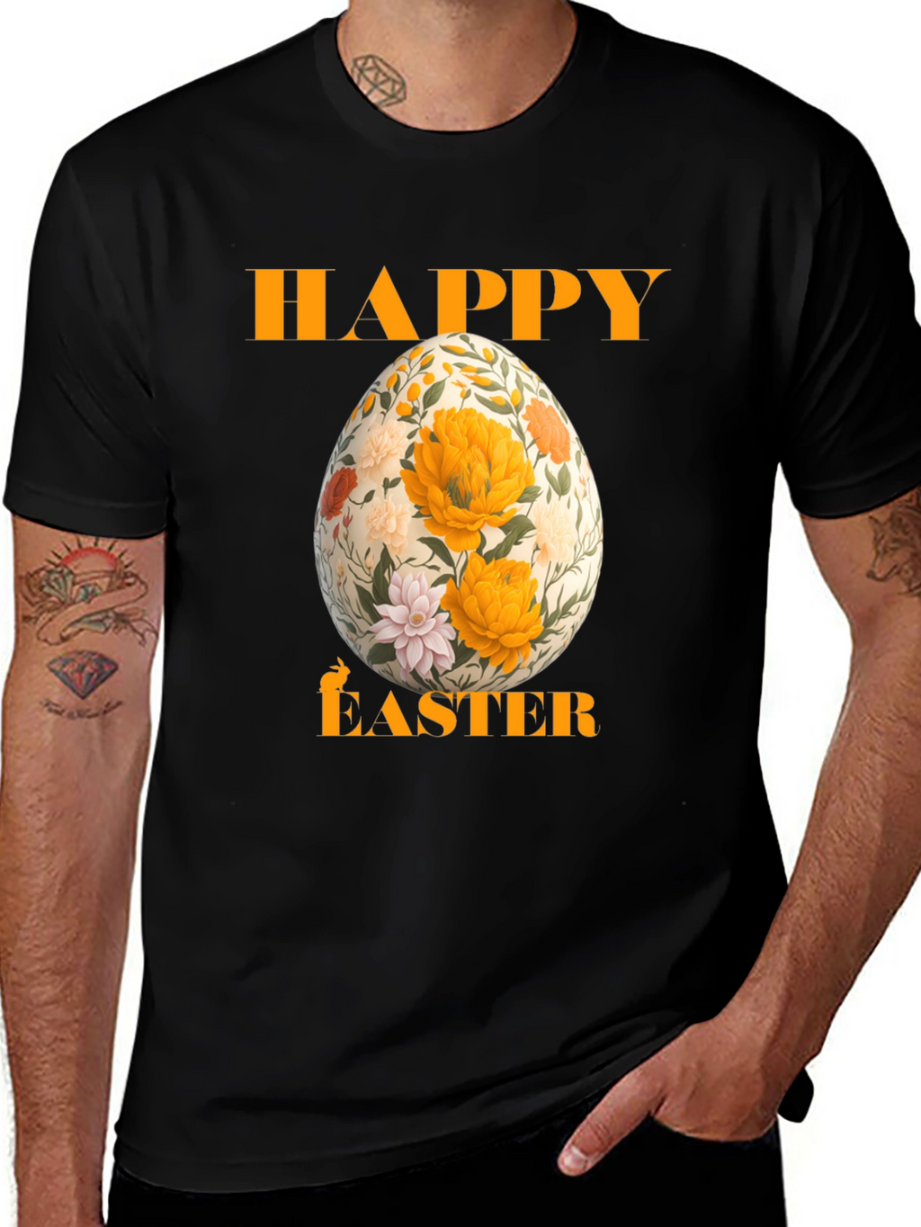 Happy Easter Floral Egg T-Shirt - Black