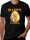 Happy Easter Floral Egg T-Shirt - Black