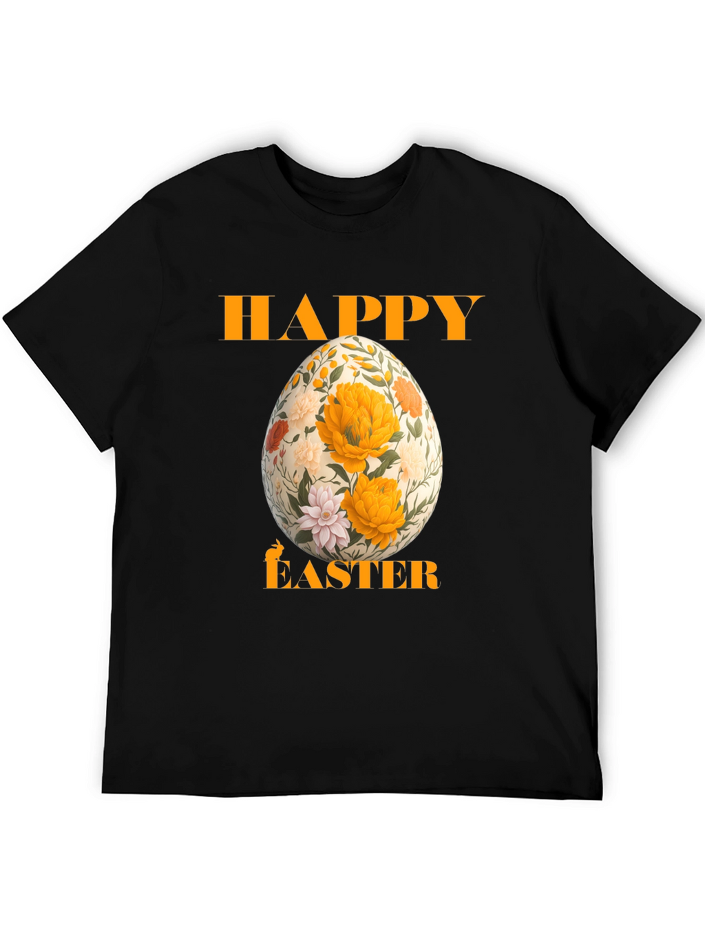 Happy Easter Floral Egg T-Shirt - Black