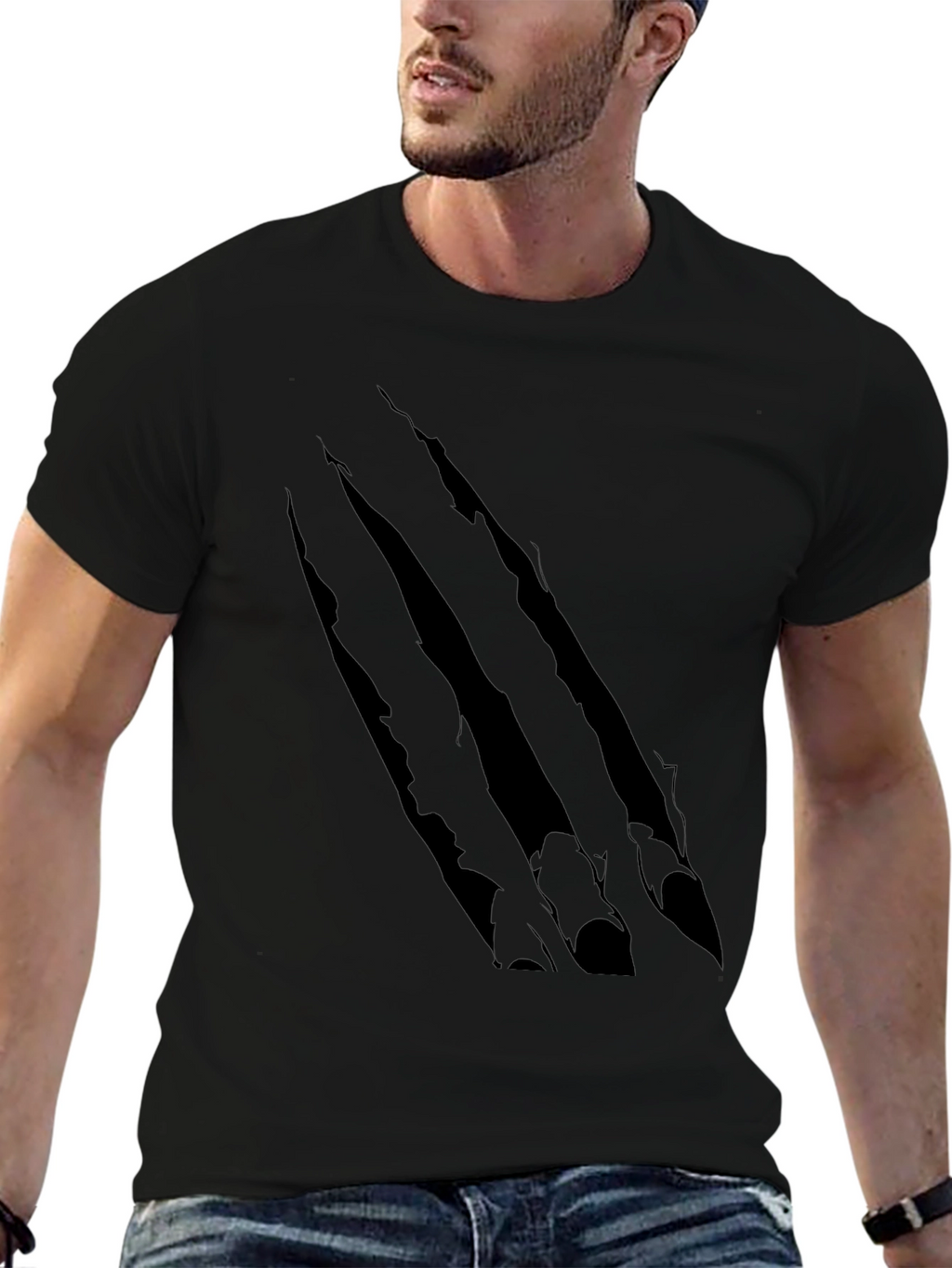 Claw Scratch Graphic Print Black T-Shirt