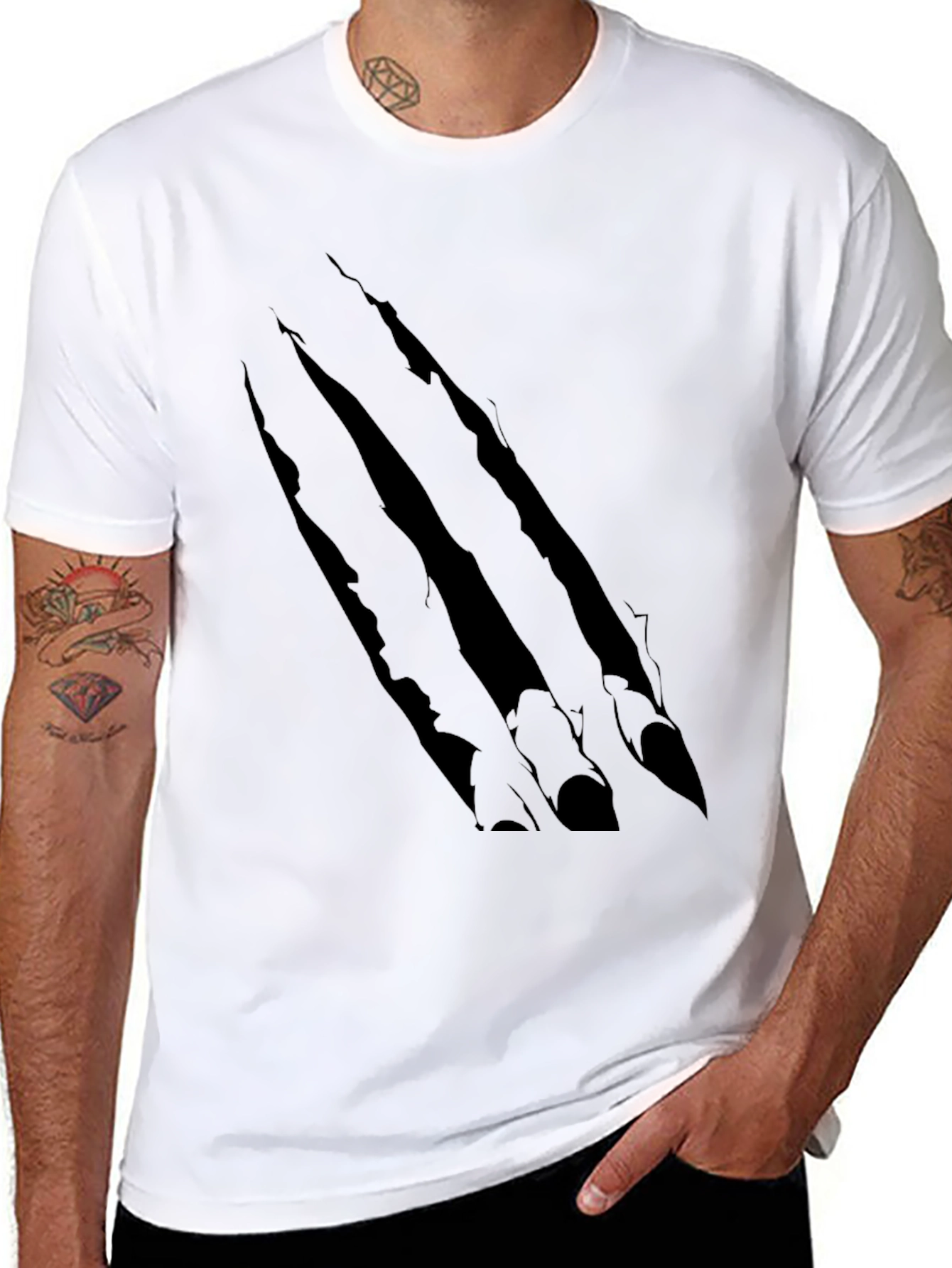 Claw Scratch Graphic Print Black T-Shirt