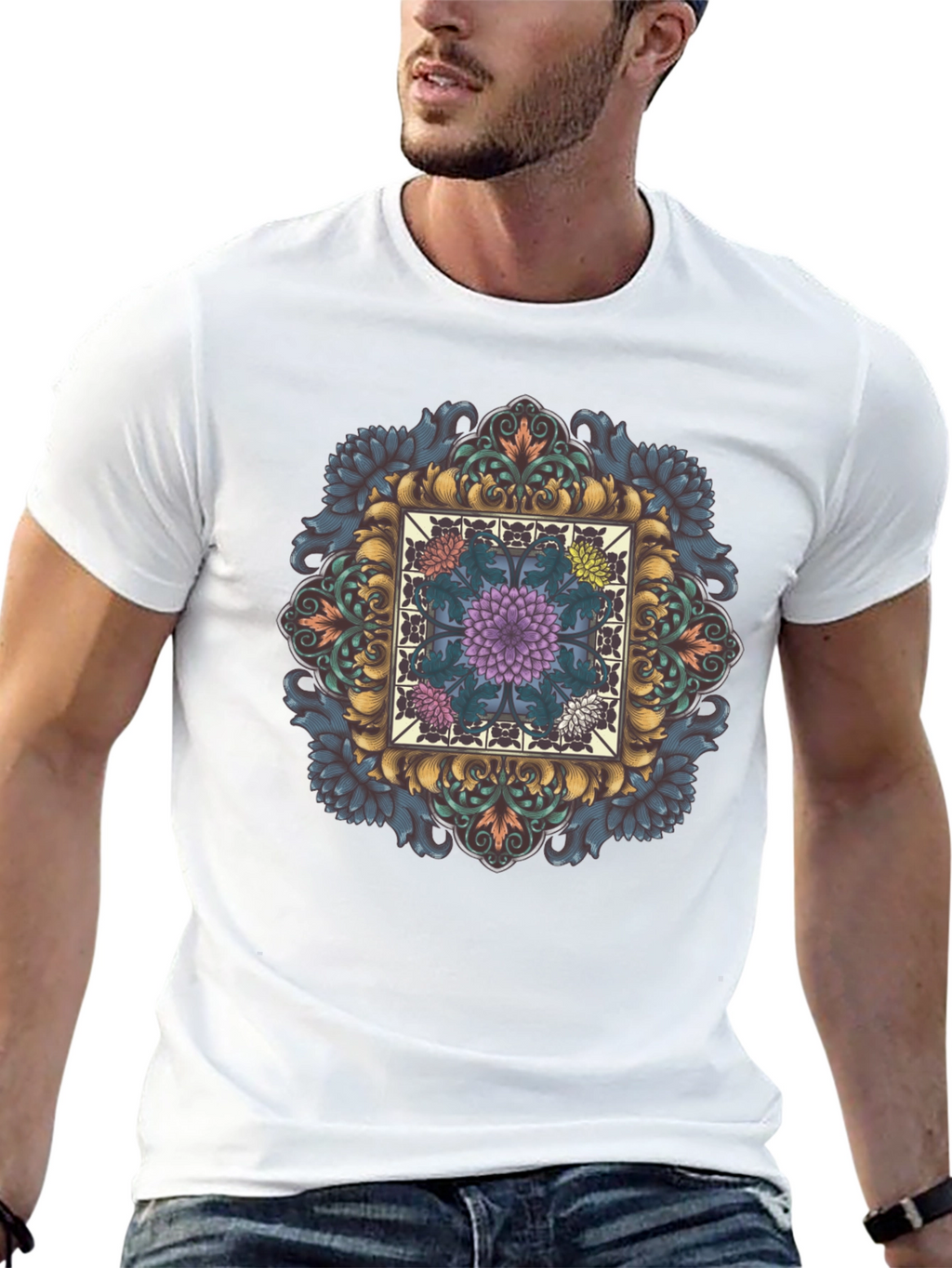 Ornate Floral Mandala Graphic Tee - Black