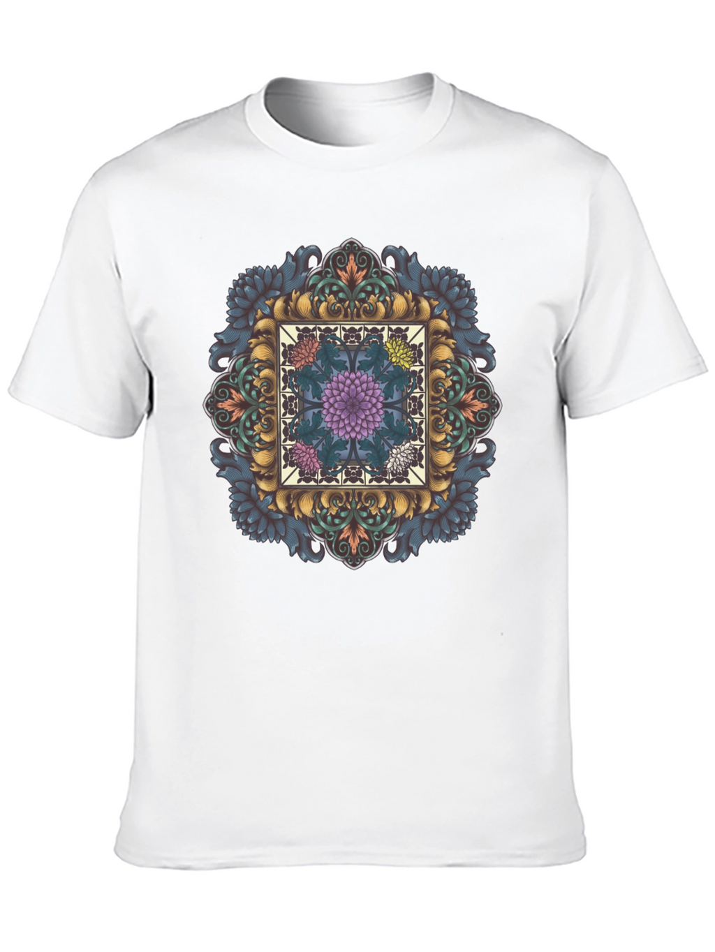 Ornate Floral Mandala Graphic Tee - Black