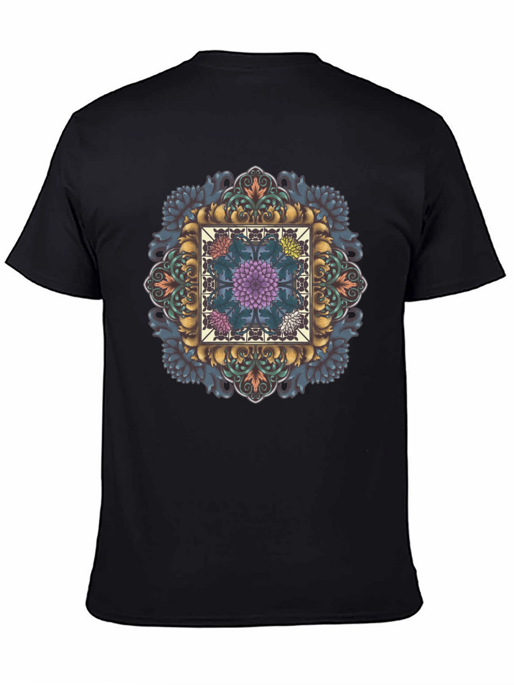 Ornate Floral Mandala Graphic Tee - Black