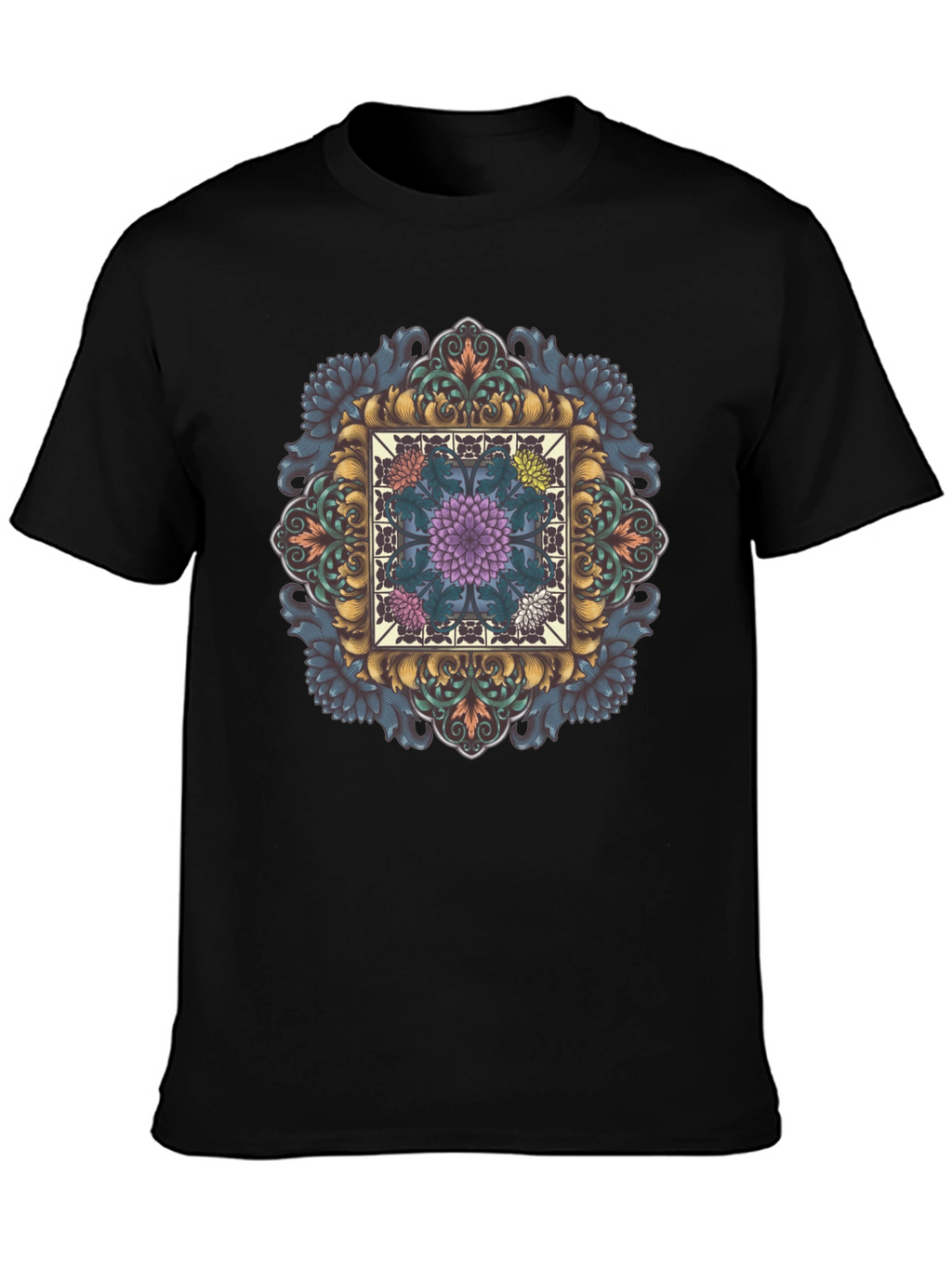 Ornate Floral Mandala Graphic Tee - Black