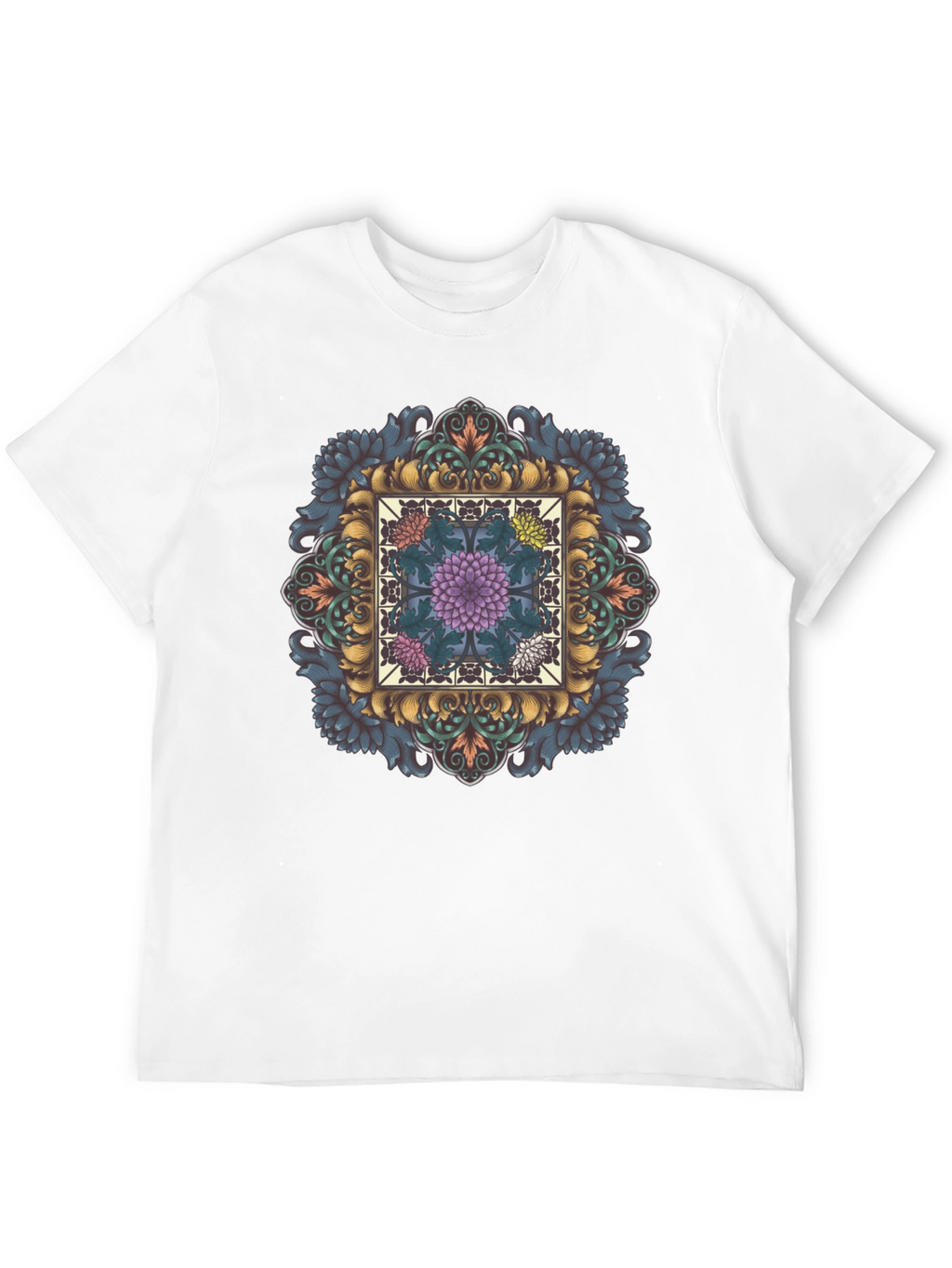 Ornate Floral Mandala Graphic Tee - Black