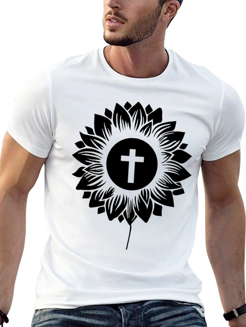 Sunflower Cross Graphic Black T-Shirt
