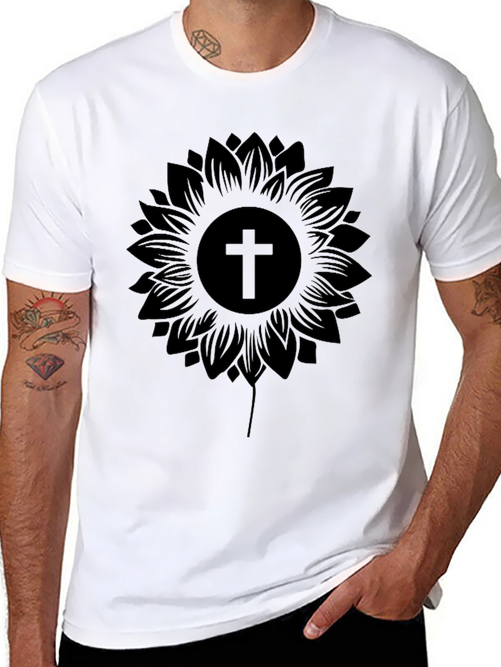 Sunflower Cross Graphic Black T-Shirt