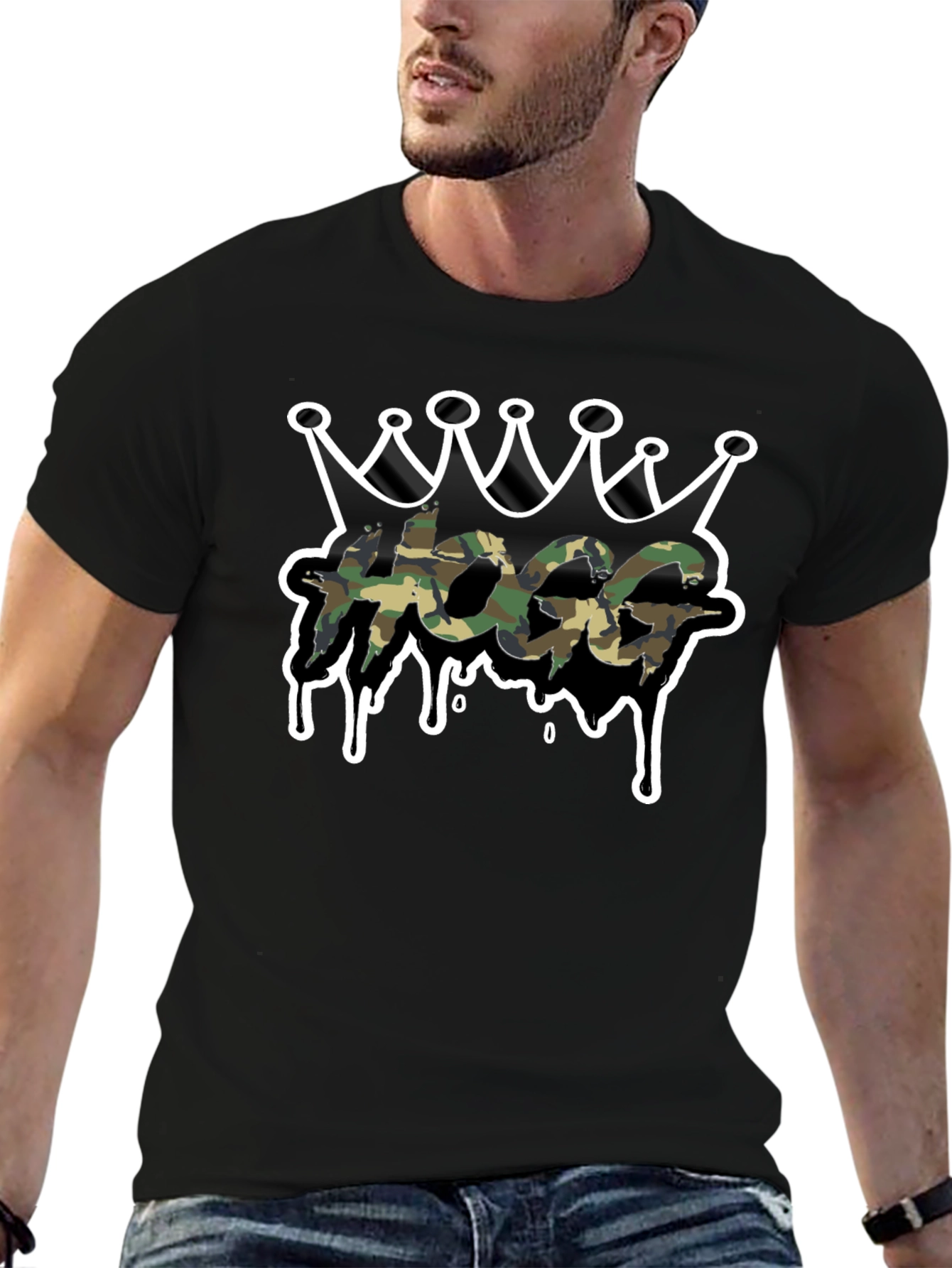 HOGG Camo Crown Graphic Tee - Black Casual T-Shirt