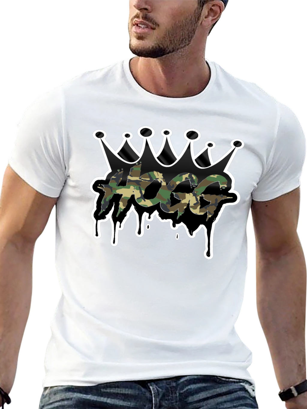 HOGG Camo Crown Graphic Tee - Black Casual T-Shirt