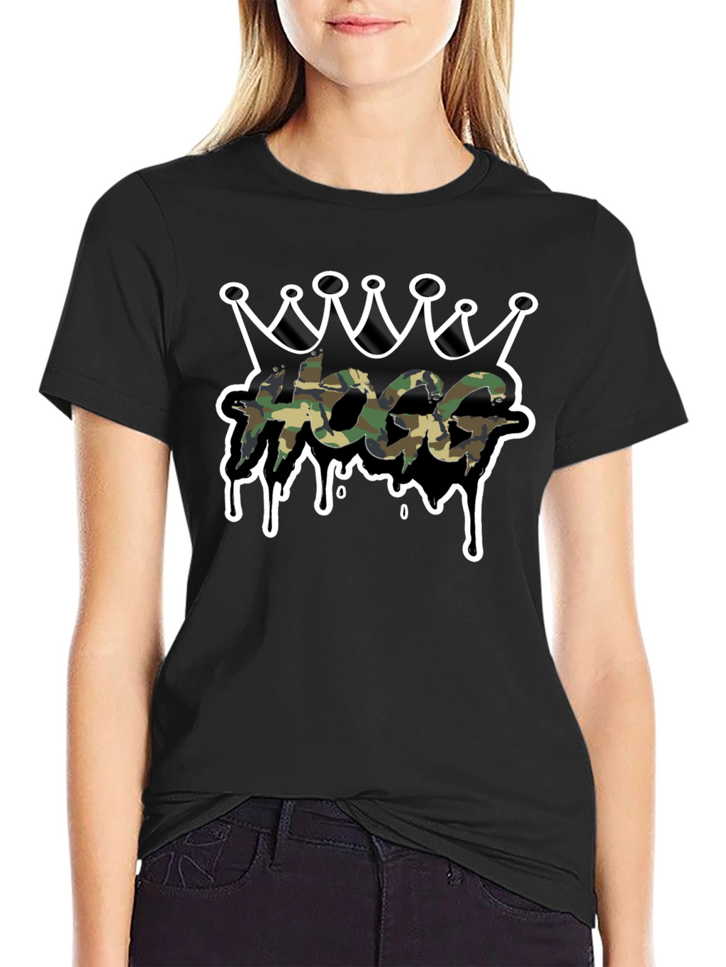 HOGG Camo Crown Graphic Tee - Black Casual T-Shirt
