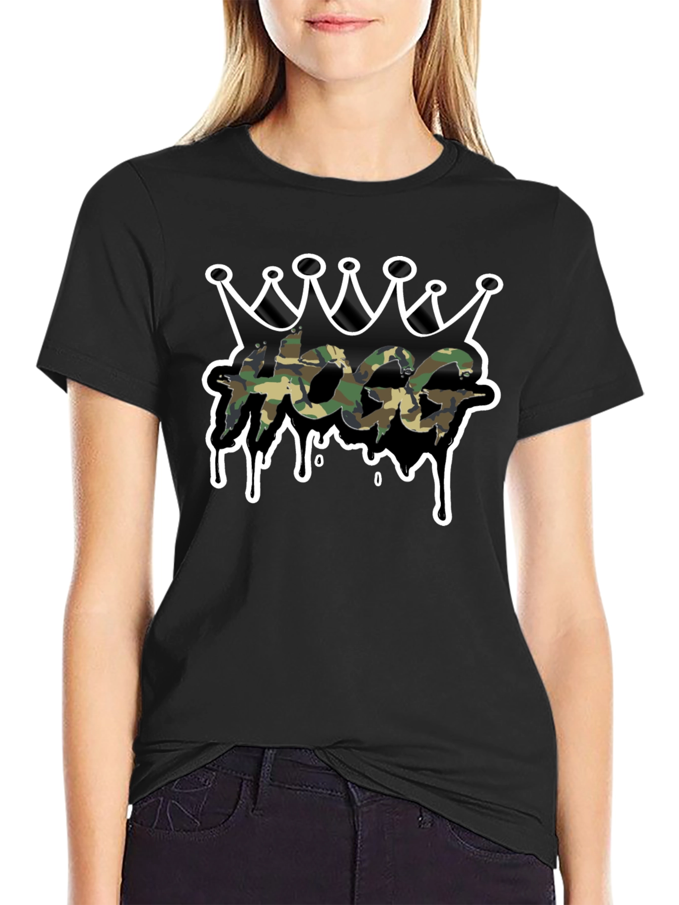 HOGG Camo Crown Graphic Tee - Black Casual T-Shirt