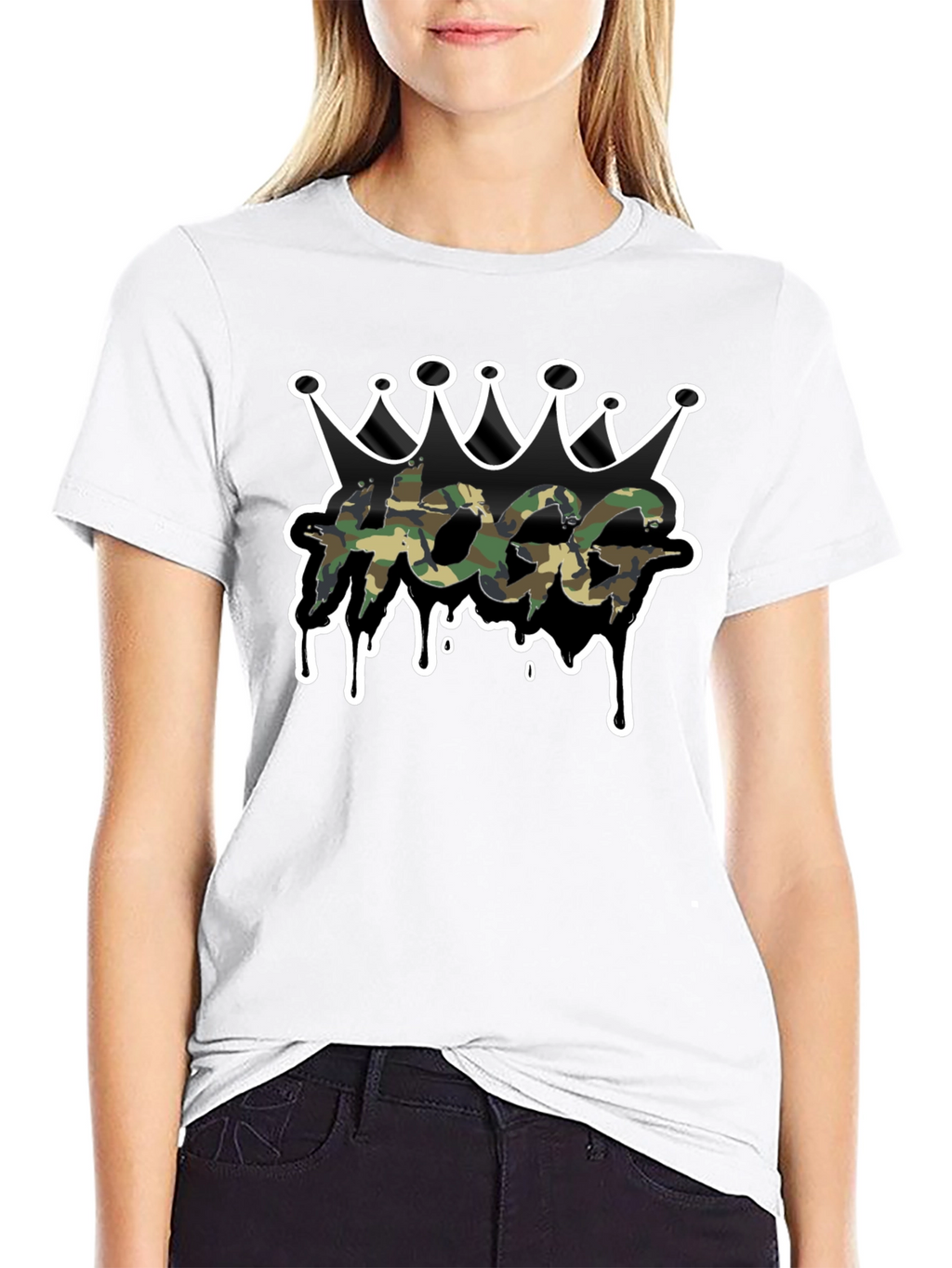 HOGG Camo Crown Graphic Tee - Black Casual T-Shirt