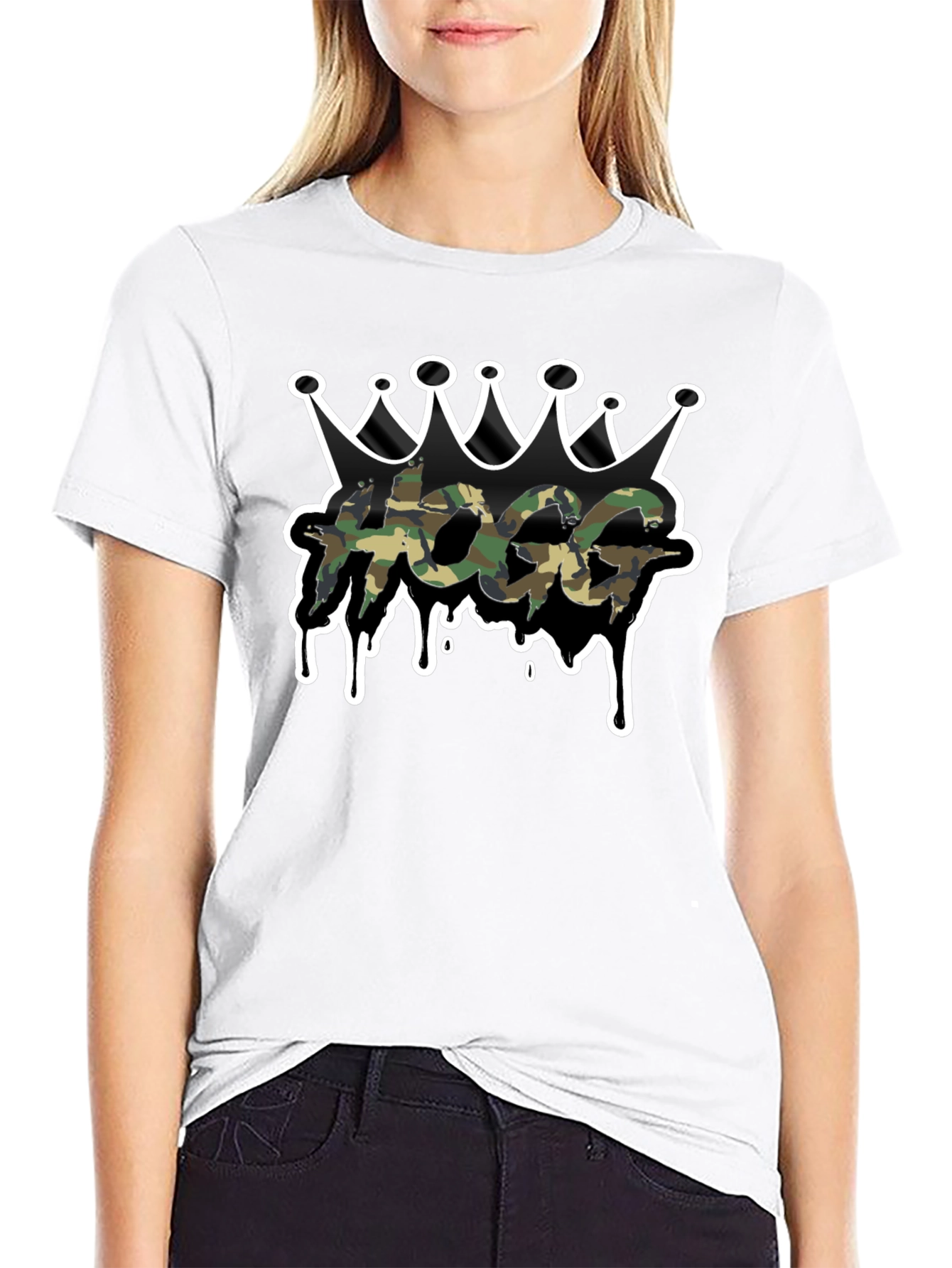 HOGG Camo Crown Graphic Tee - Black Casual T-Shirt