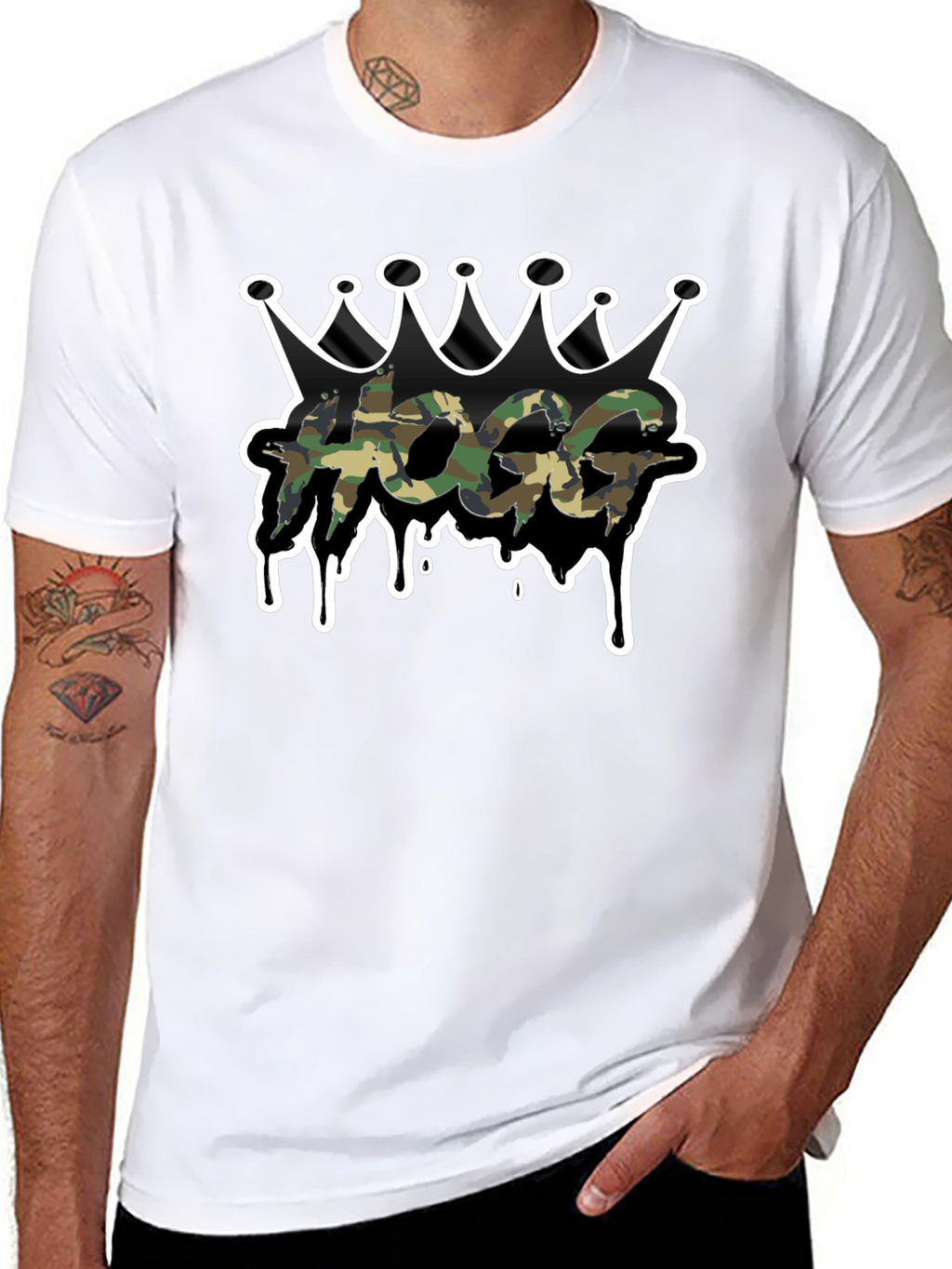 HOGG Camo Crown Graphic Tee - Black Casual T-Shirt