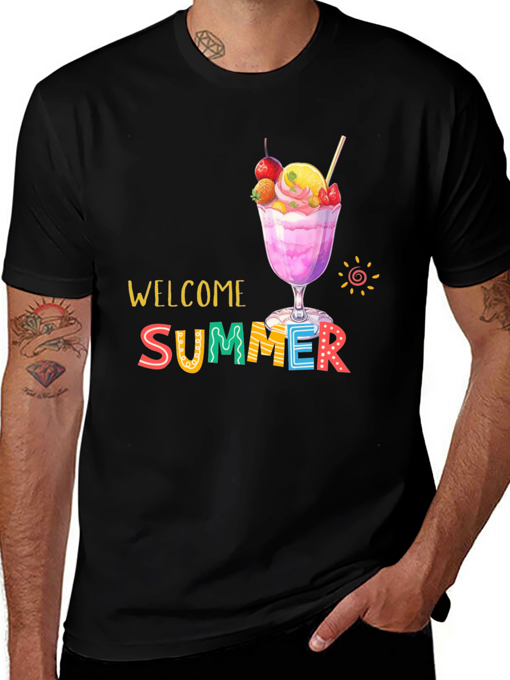 Welcome Summer Graphic Print Black T-Shirt