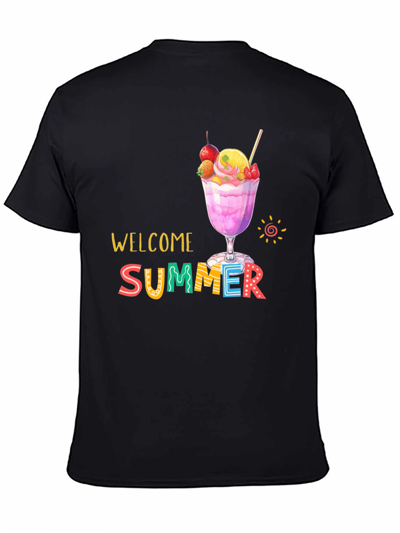 Welcome Summer Graphic Print Black T-Shirt