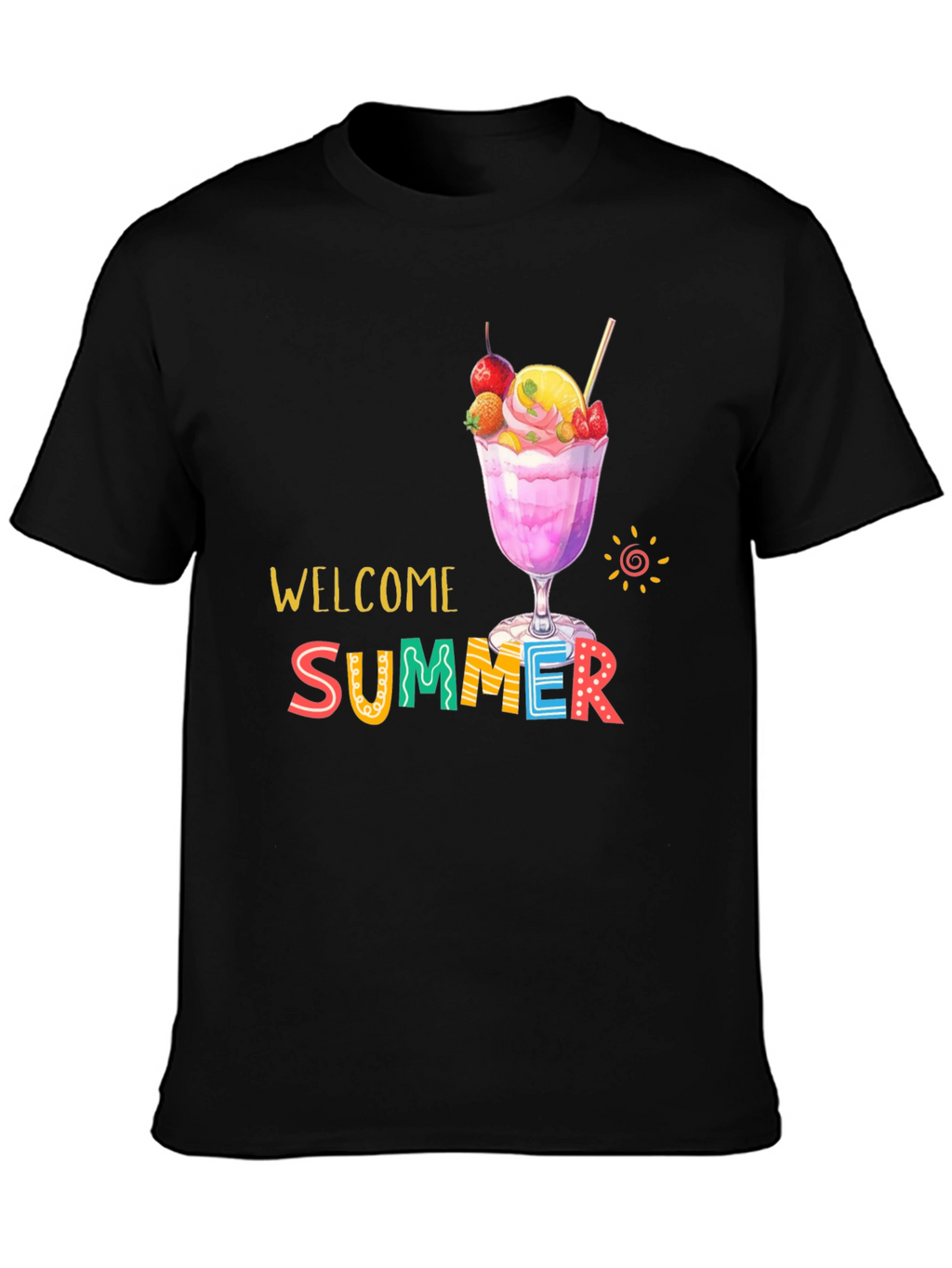 Welcome Summer Graphic Print Black T-Shirt
