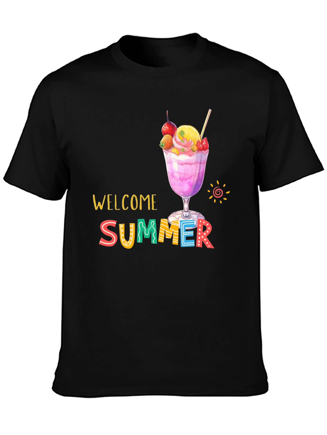 Welcome Summer Graphic Print Black T-Shirt