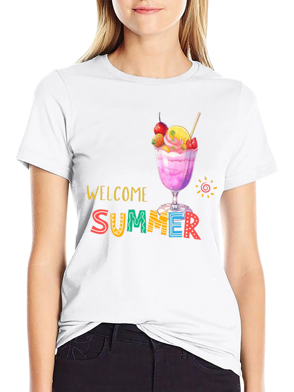Welcome Summer Graphic Print Black T-Shirt