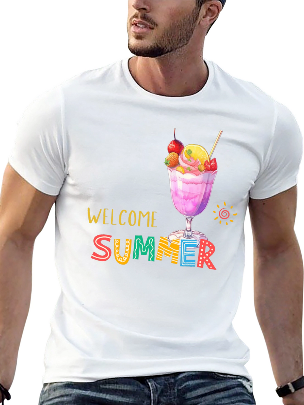 Welcome Summer Graphic Print Black T-Shirt