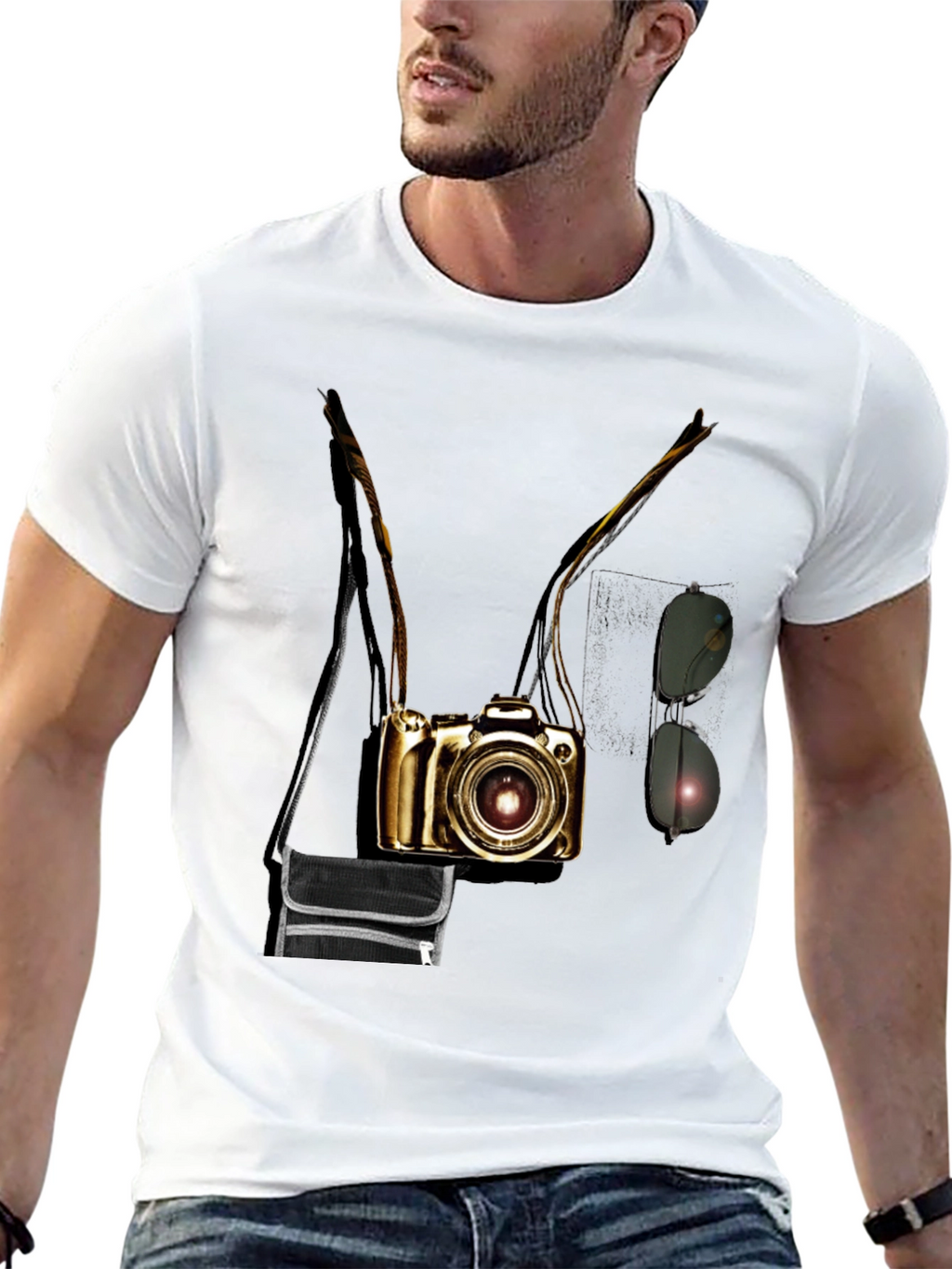 Camera Print Crew Neck Short Sleeve T-Shirt