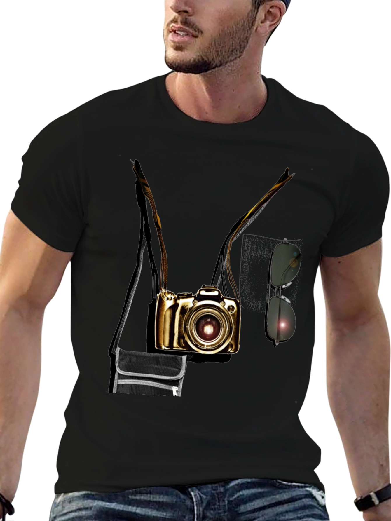 Camera Print Crew Neck Short Sleeve T-Shirt