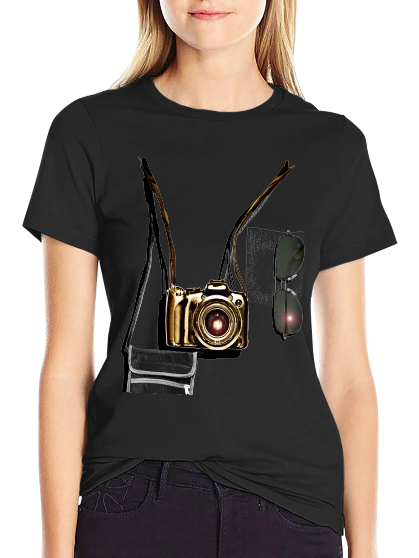 Camera Print Crew Neck Short Sleeve T-Shirt