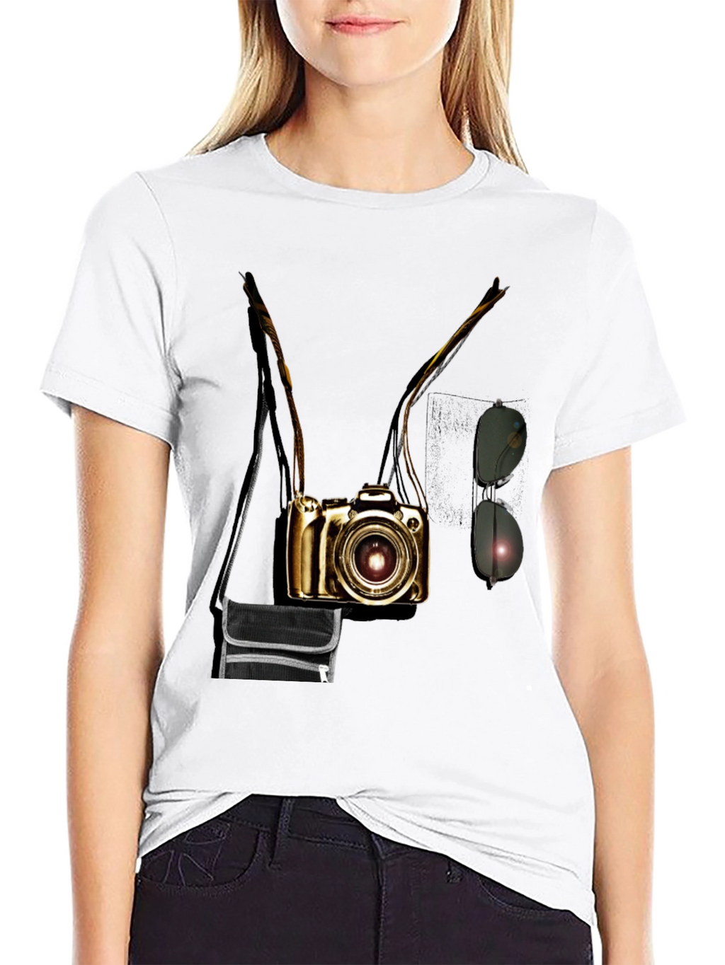 Camera Print Crew Neck Short Sleeve T-Shirt