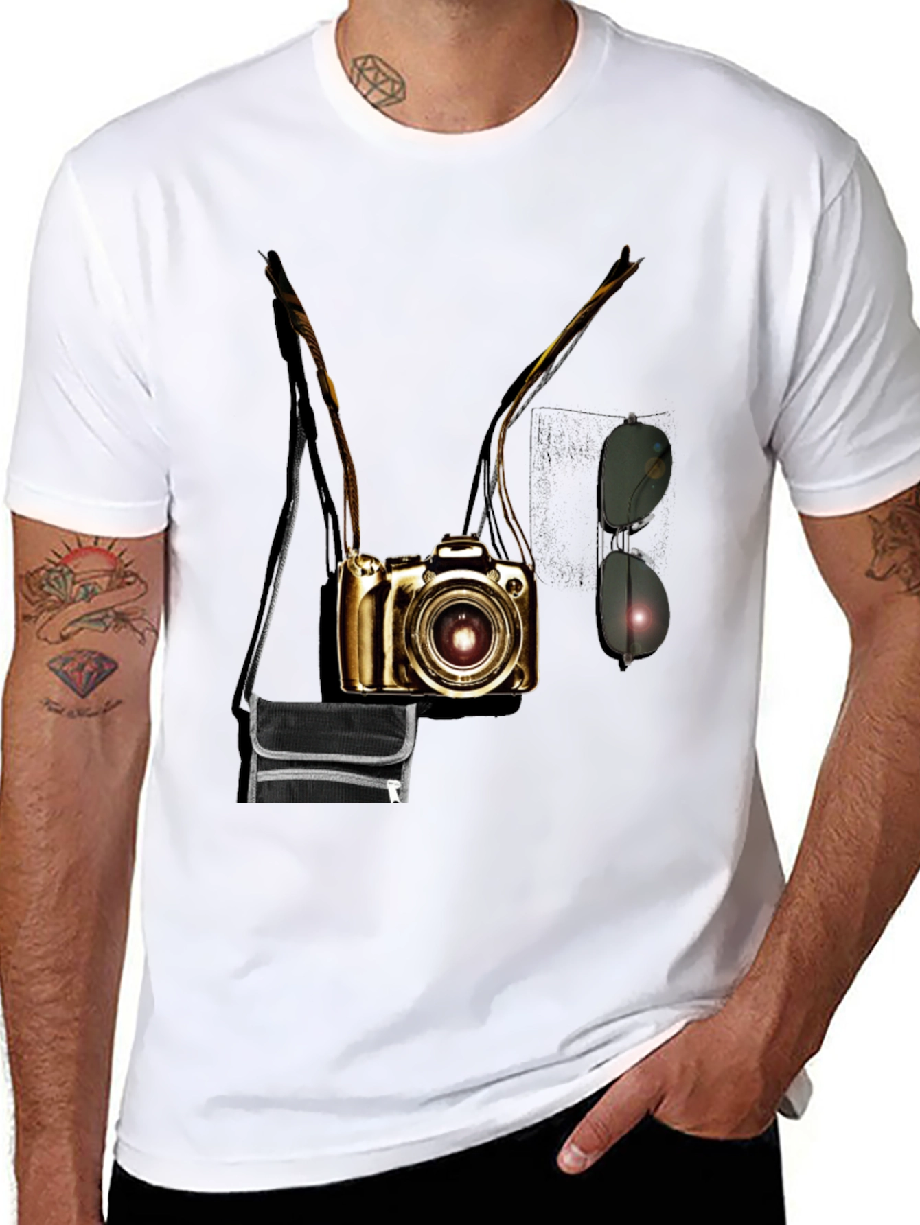 Camera Print Crew Neck Short Sleeve T-Shirt