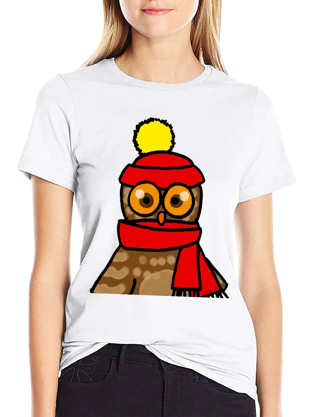 Cute Owl in Hat & Scarf Graphic T-Shirt