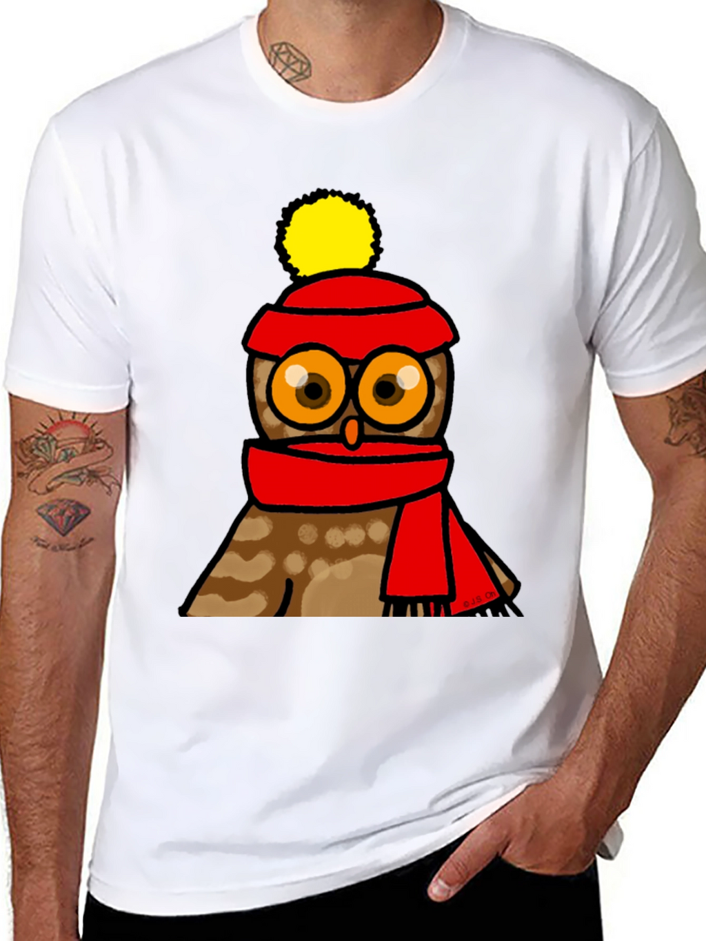 Cute Owl in Hat & Scarf Graphic T-Shirt