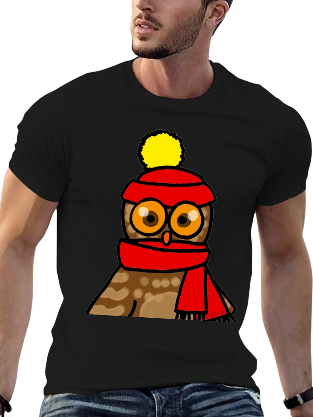 Cute Owl in Hat & Scarf Graphic T-Shirt
