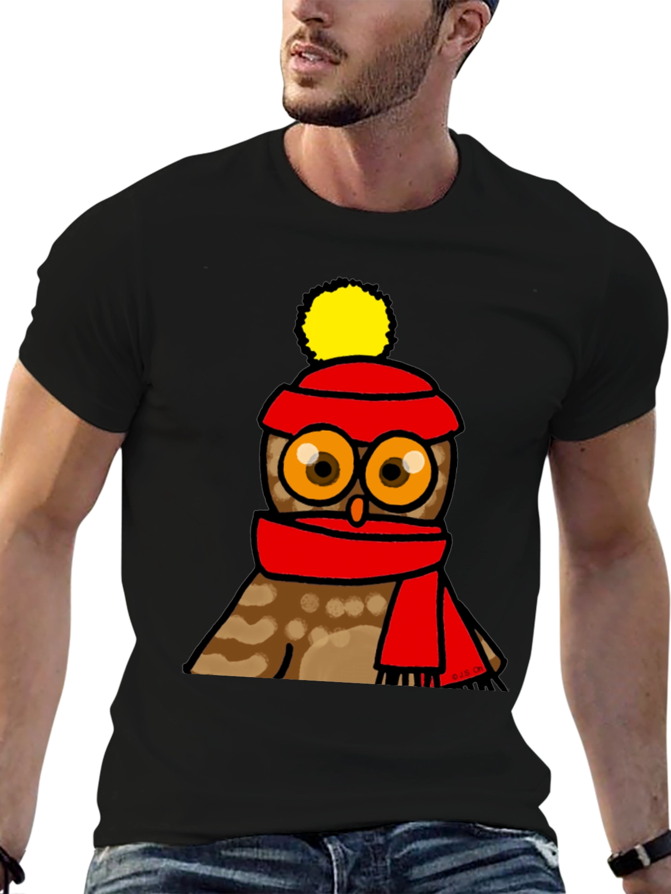 Cute Owl in Hat & Scarf Graphic T-Shirt